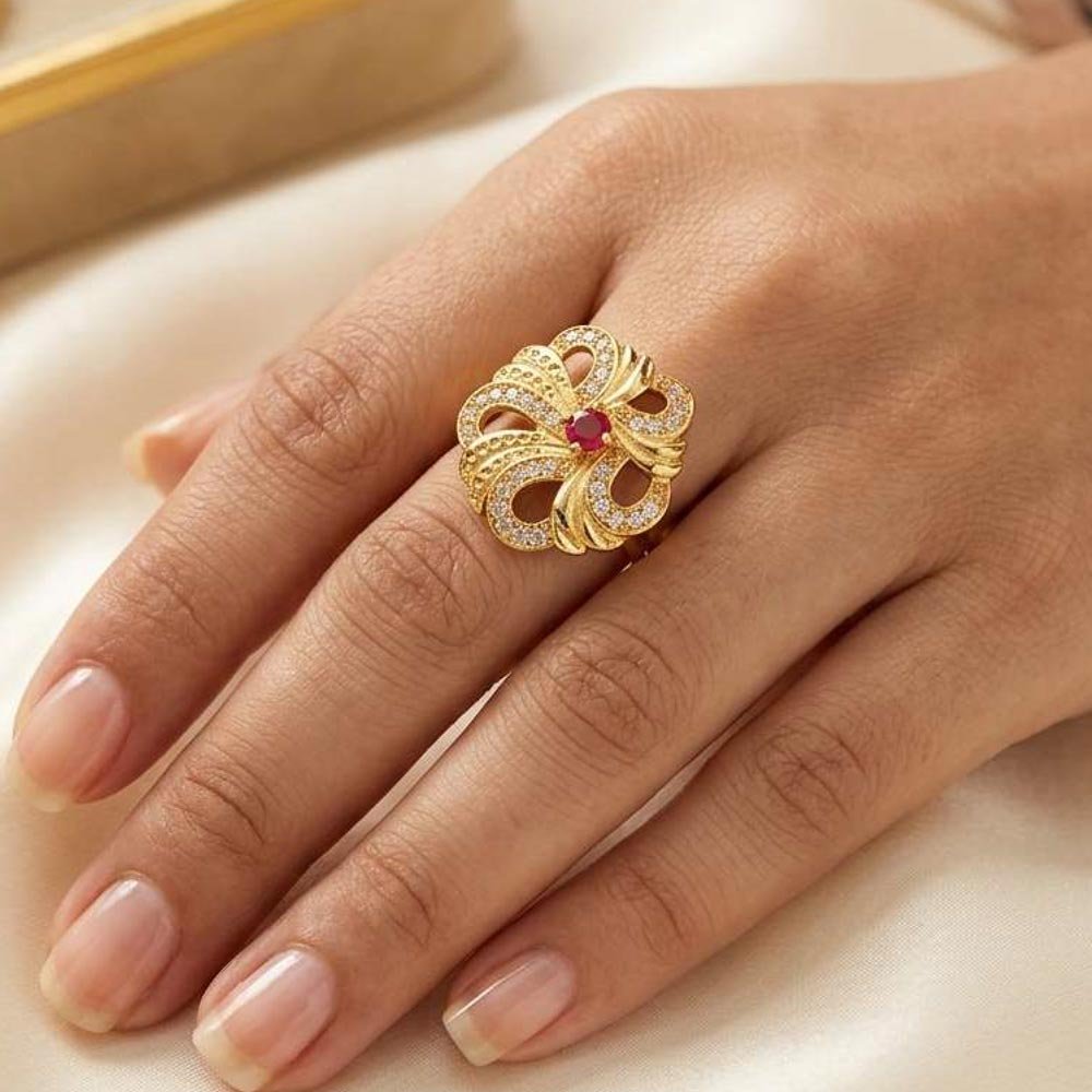 Desinger Gold Plated AD Stone Adjustable Ring (Art No. 74) - Image 3
