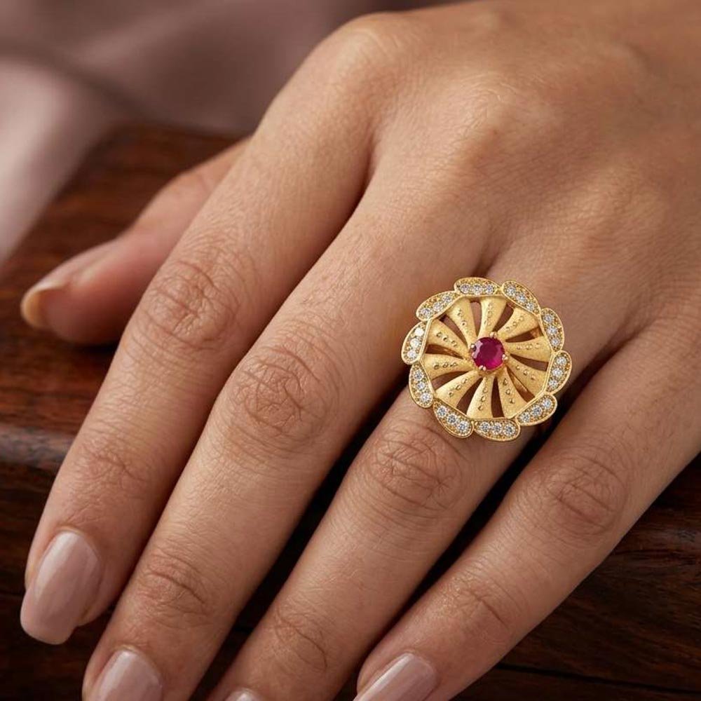 Elegant Gold Plated Floral CZ Adjustable Ring (Art No. 83) - Image 3