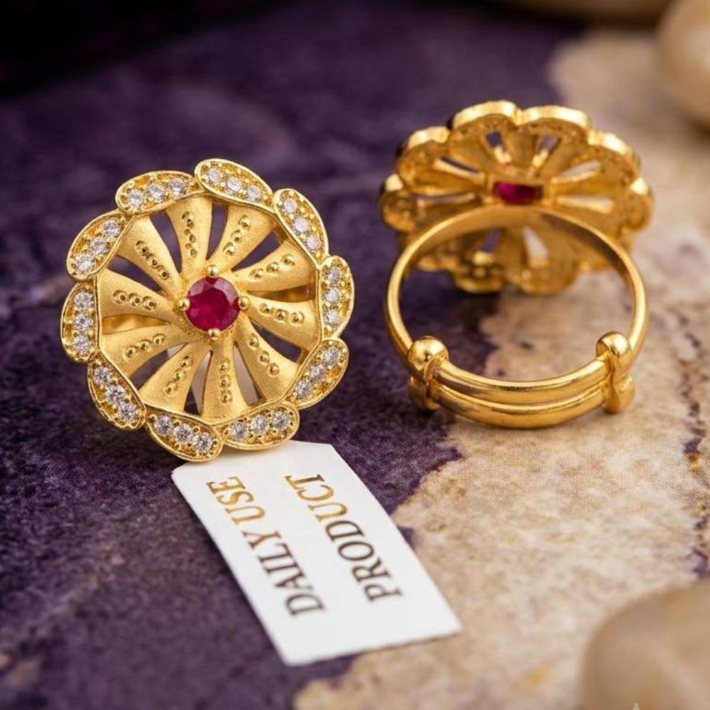 Elegant Gold Plated Floral CZ Adjustable Ring (Art No. 83)