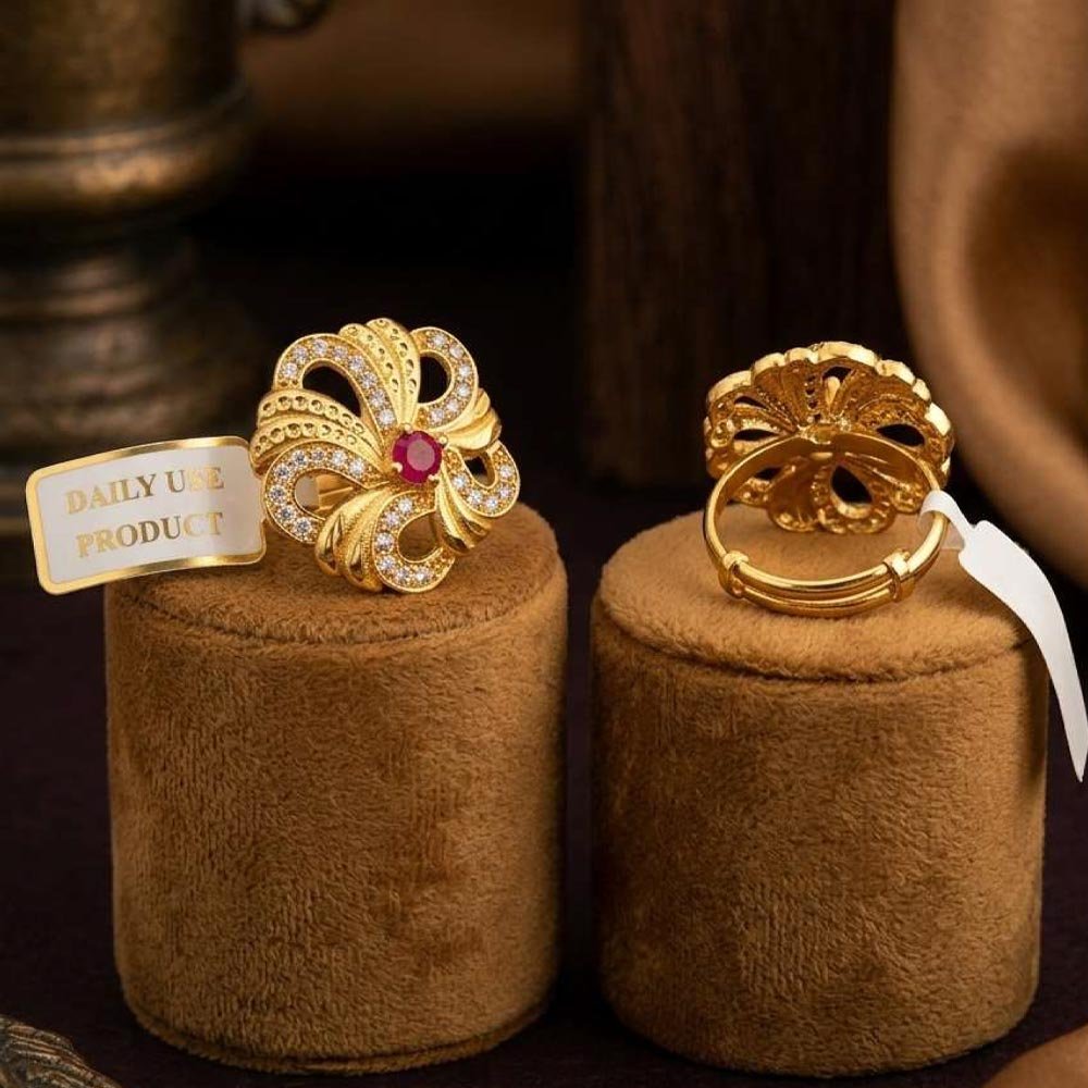 Desinger Gold Plated AD Stone Adjustable Ring (Art No. 74)