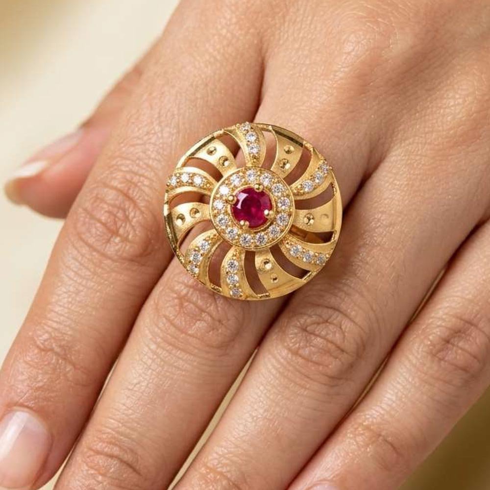 Designer Gold Plated AD Stone Ruby Adjustable Ring (Art No. 79) - Image 2