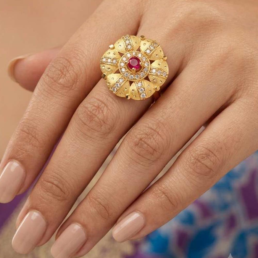 Traditional Gold Plated AD Stone Adjustable Floral Ring ( Art No. 78) - Image 2