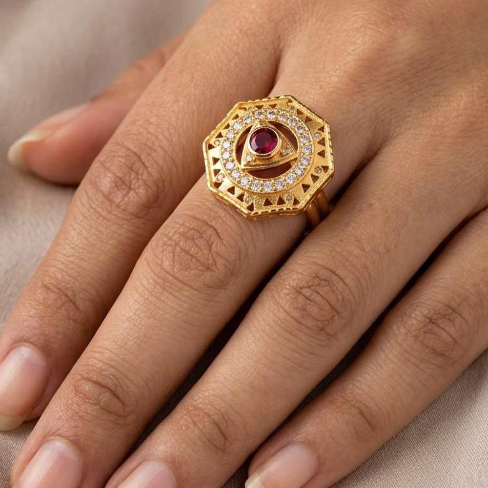 Gold Plated Ruby AD Stone Adjustable Designer Ring ( Art No. 73) - Image 3