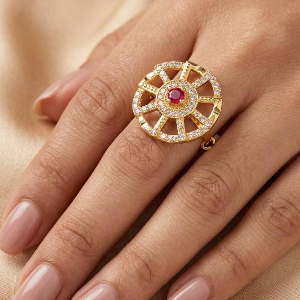 Designer Gold Plated Adjustable CZ Ruby Ring (Art No. 81) - Image 4