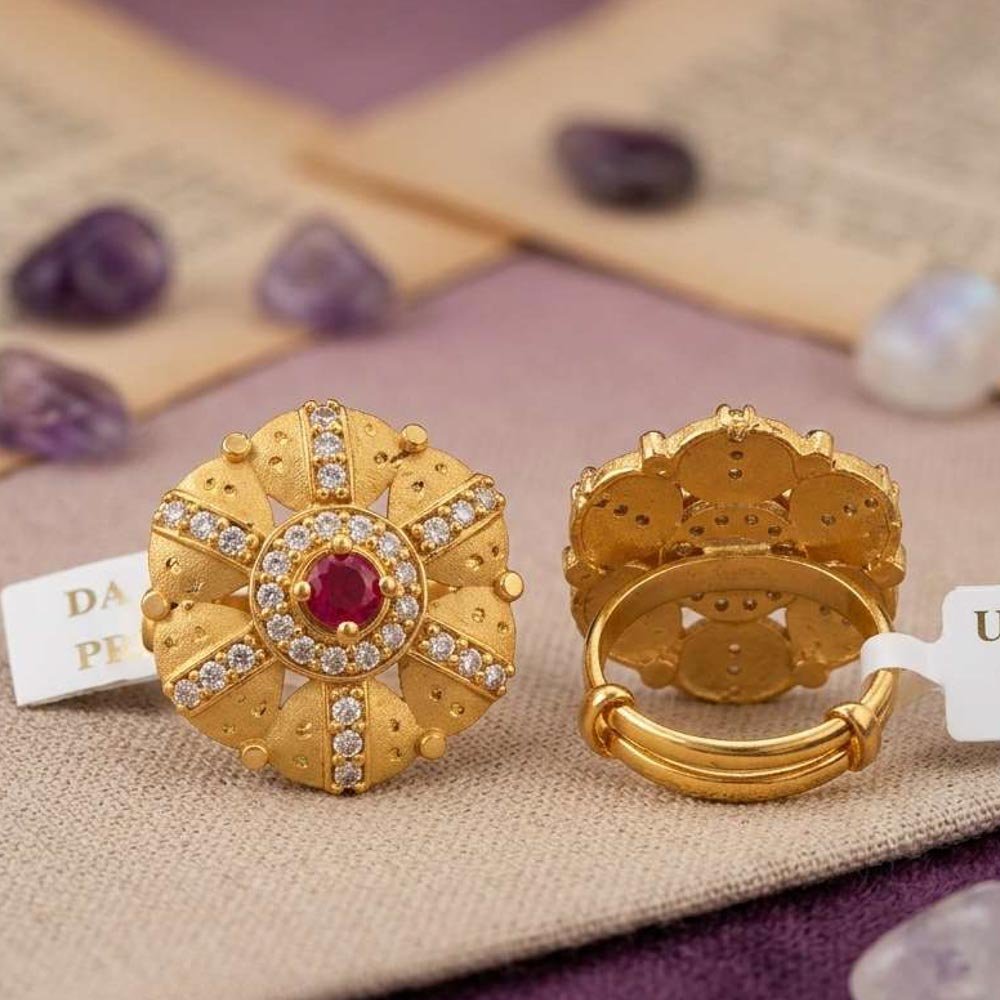 Traditional Gold Plated AD Stone Adjustable Floral Ring ( Art No. 78)