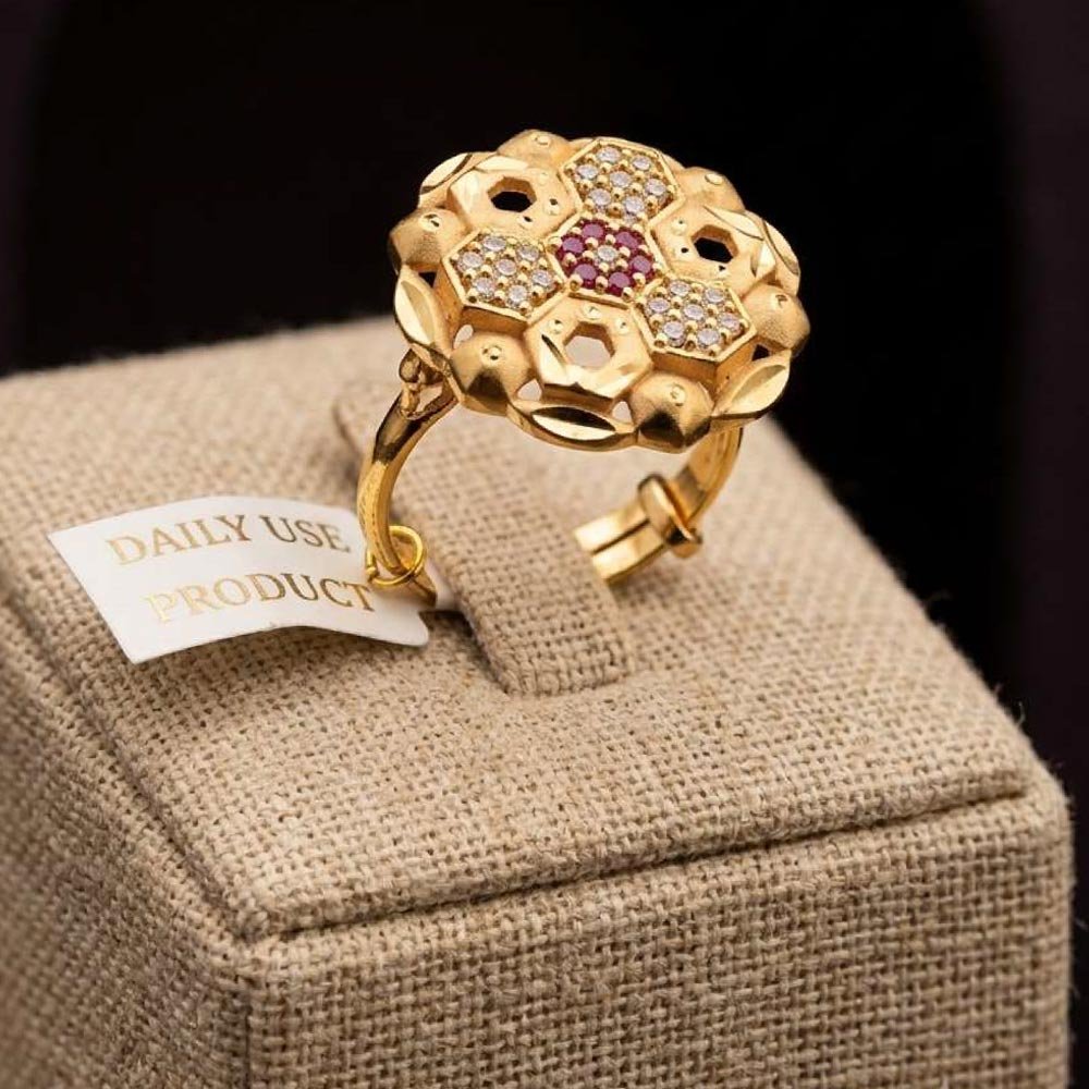 Traditional Gold Plated Honeycomb CZ Floral Adjustable Ring (Art No.38) - Image 4