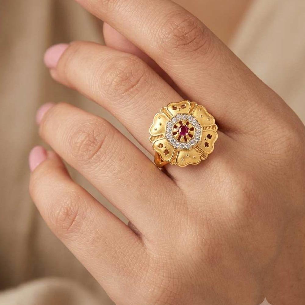 Elegant Gold Plated Floral AD Stone Adjustable Ring ( Art No. 70) - Image 2