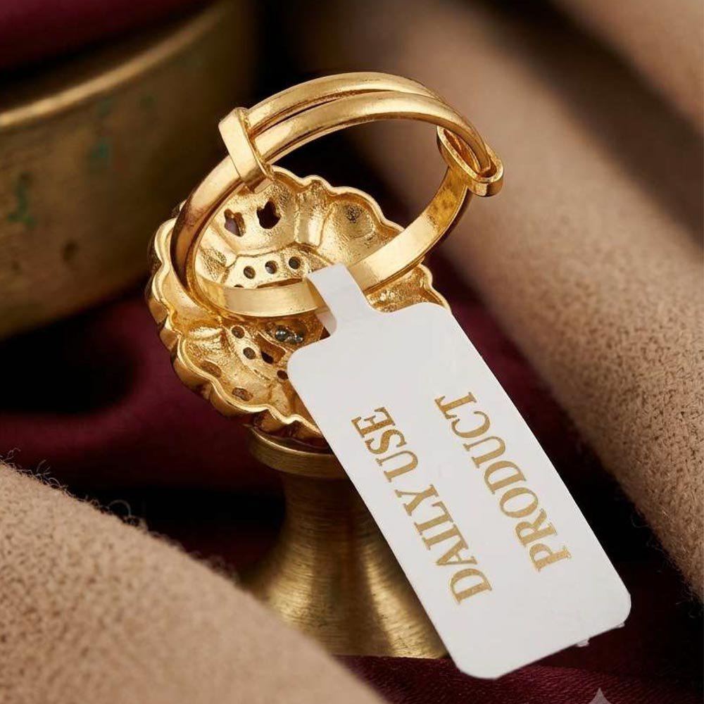 Elegant Gold Plated Floral AD Stone Adjustable Ring ( Art No. 70) - Image 4