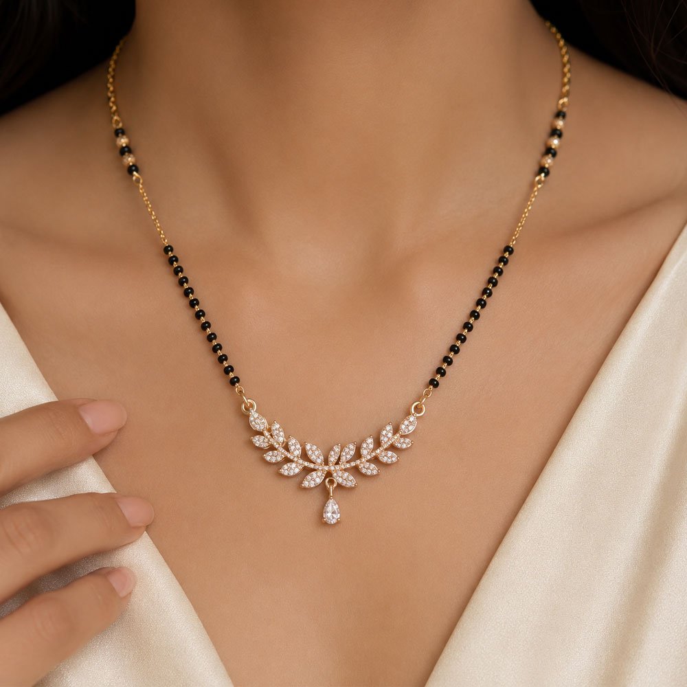 Gold Plated Leaf Design AD Mangalsutra For Women (Art No..152)