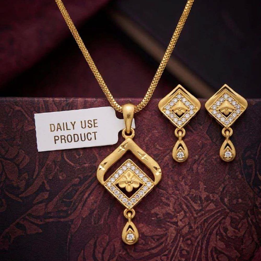 Gold Plated CZ Diamond Pendant Set With Matching Earrings ( Art No. 101 ) - Image 4