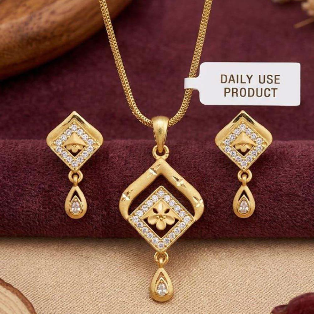 Gold Plated CZ Diamond Pendant Set With Matching Earrings ( Art No. 101 ) - Image 2
