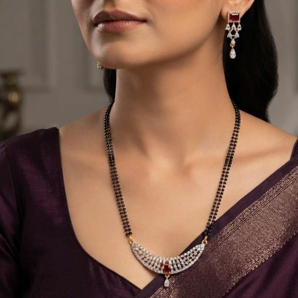 Silver Plated Ruby CZ AD Mangalsutra Set With Earrings (Art No.106) - Image 3