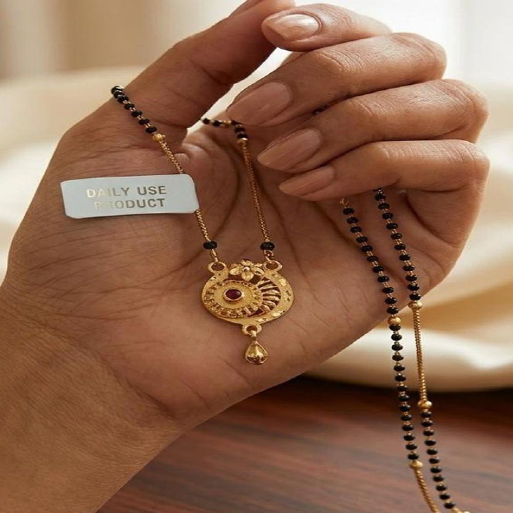 Gold Plated Ruby Floral Daily Wear Mangalsutra Pendant For Women (Art No. 33) - Image 3