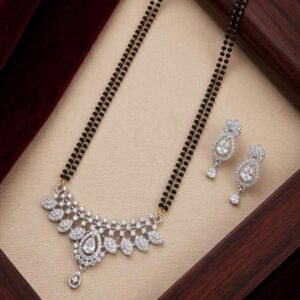 Silver Tone AD Stone Mangalsutra Set With Matching Earrings (Art No. 102)