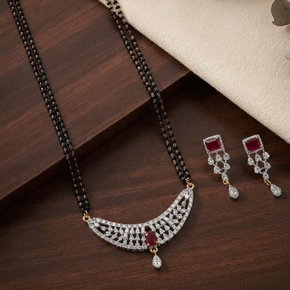 Silver Plated Ruby CZ AD Mangalsutra Set With Earrings (Art No.106) - Image 2