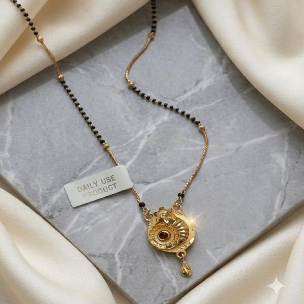 Gold Plated Ruby Floral Daily Wear Mangalsutra Pendant For Women (Art No. 33) - Image 4