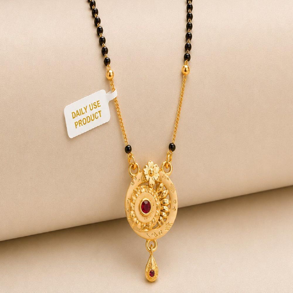 Gold Plated Ruby Floral Daily Wear Mangalsutra Pendant For Women (Art No. 33)