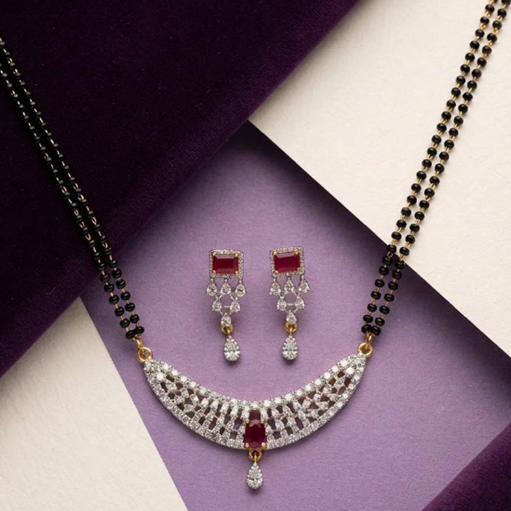 Silver Plated Ruby CZ AD Mangalsutra Set With Earrings (Art No.106) - Image 4