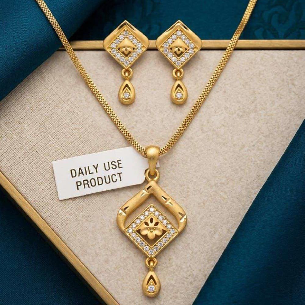 Gold Plated CZ Diamond Pendant Set With Matching Earrings (  Art No. 101 )