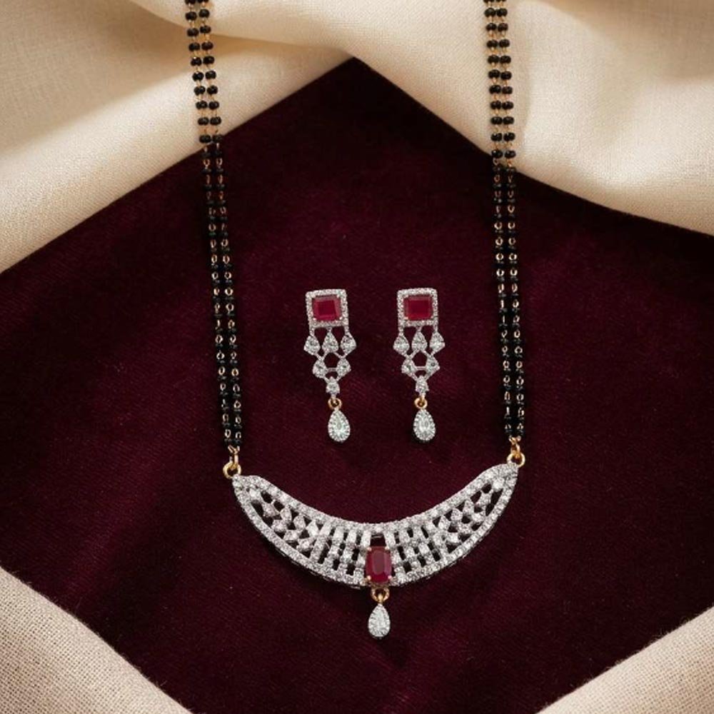 Silver Plated Ruby CZ AD Mangalsutra Set With Earrings (Art No.106)