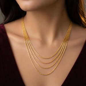 Elegant Gold Plated Layered Chain Necklace (Art No.187)