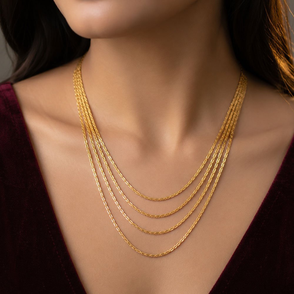 Elegant Gold Plated Layered Chain Necklace (Art No.187)