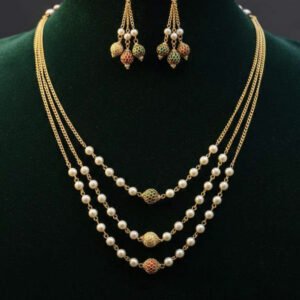 Gold Plated 3 Layer Pearl Beads Necklace Set (Art No.188)