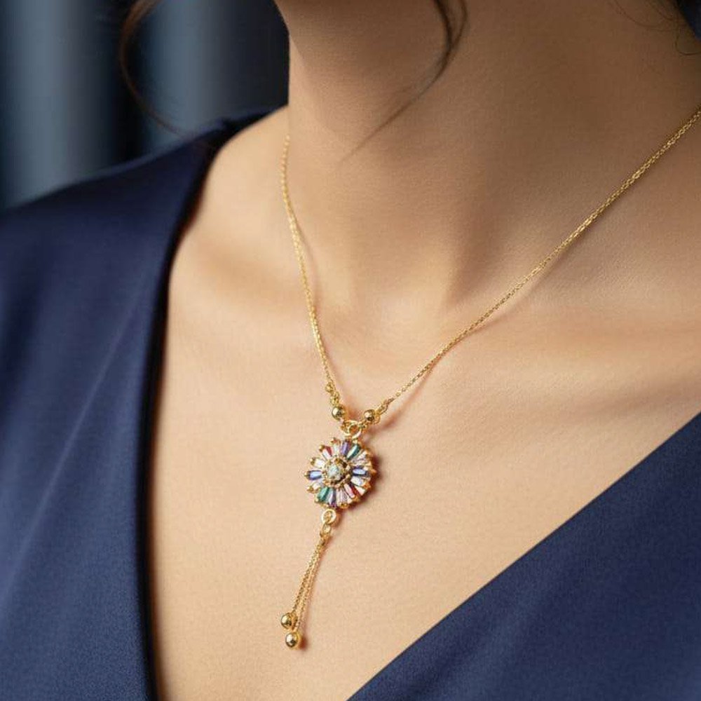 Gold Plated Rainbow Flower Pendant Chain (Art No.196) - Image 2