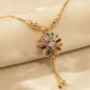 Gold Plated Rainbow Flower Pendant Chain (Art No.196)