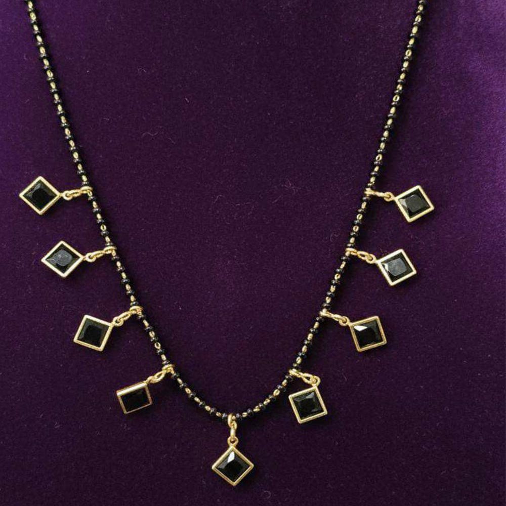 Gold Plated Black Stone Charm Mangalsutra Necklace (Art No.163)