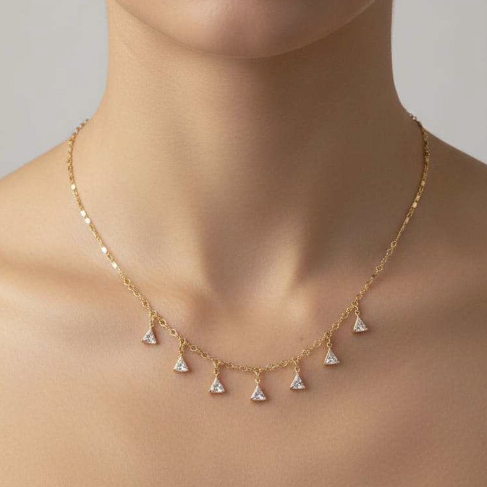 Gold Plated Triangle Charm Pendant Necklace (Art No.153) - Image 2