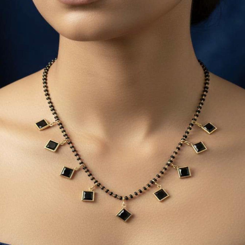 Gold Plated Black Stone Charm Mangalsutra Necklace (Art No.163) - Image 2