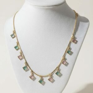 Gold Plated Pastel Stone Charm Chain Necklace (Art No. 133)