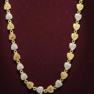 Gold Plated Heart Link Necklace with CZ Stones (Art No.169)
