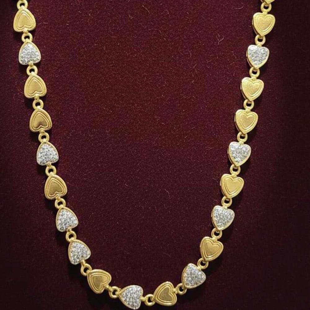 Gold Plated Heart Link Necklace with CZ Stones (Art No.169)