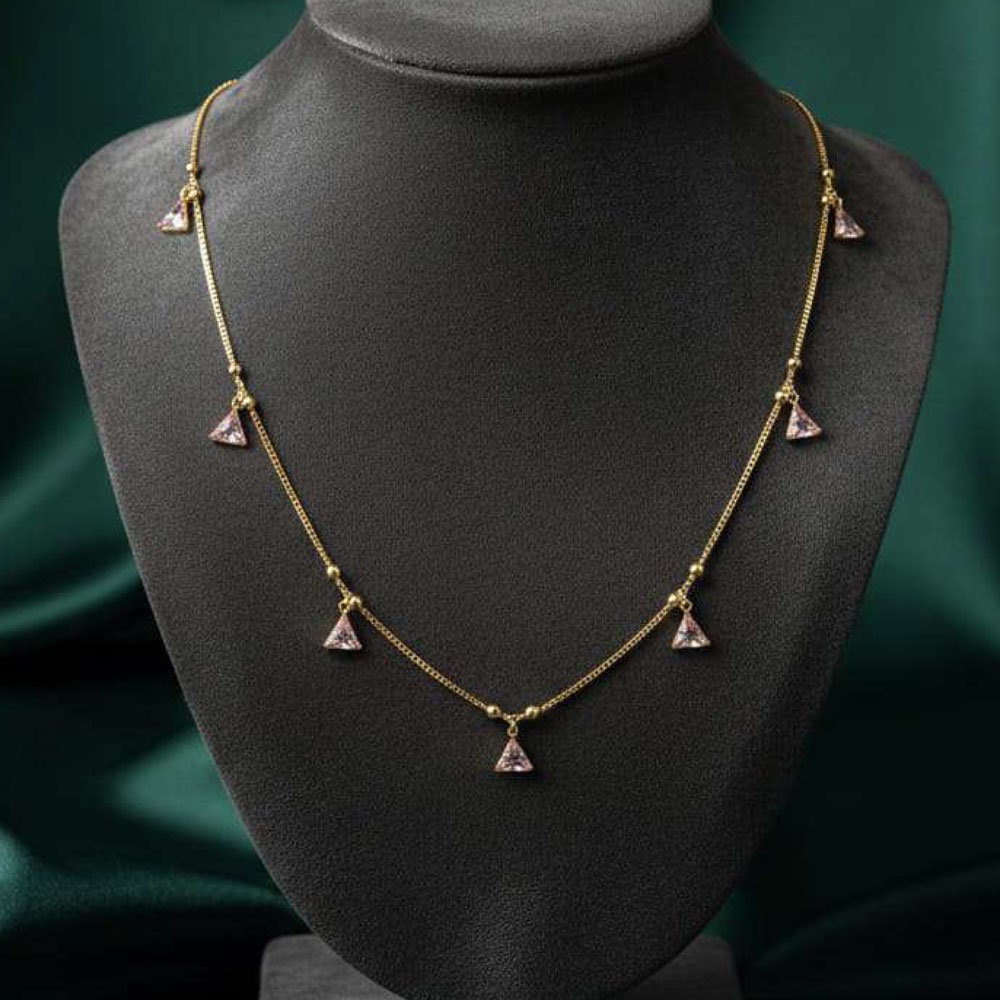 Gold Plated Triangle AD Charm Layered Necklace (Art No.154)