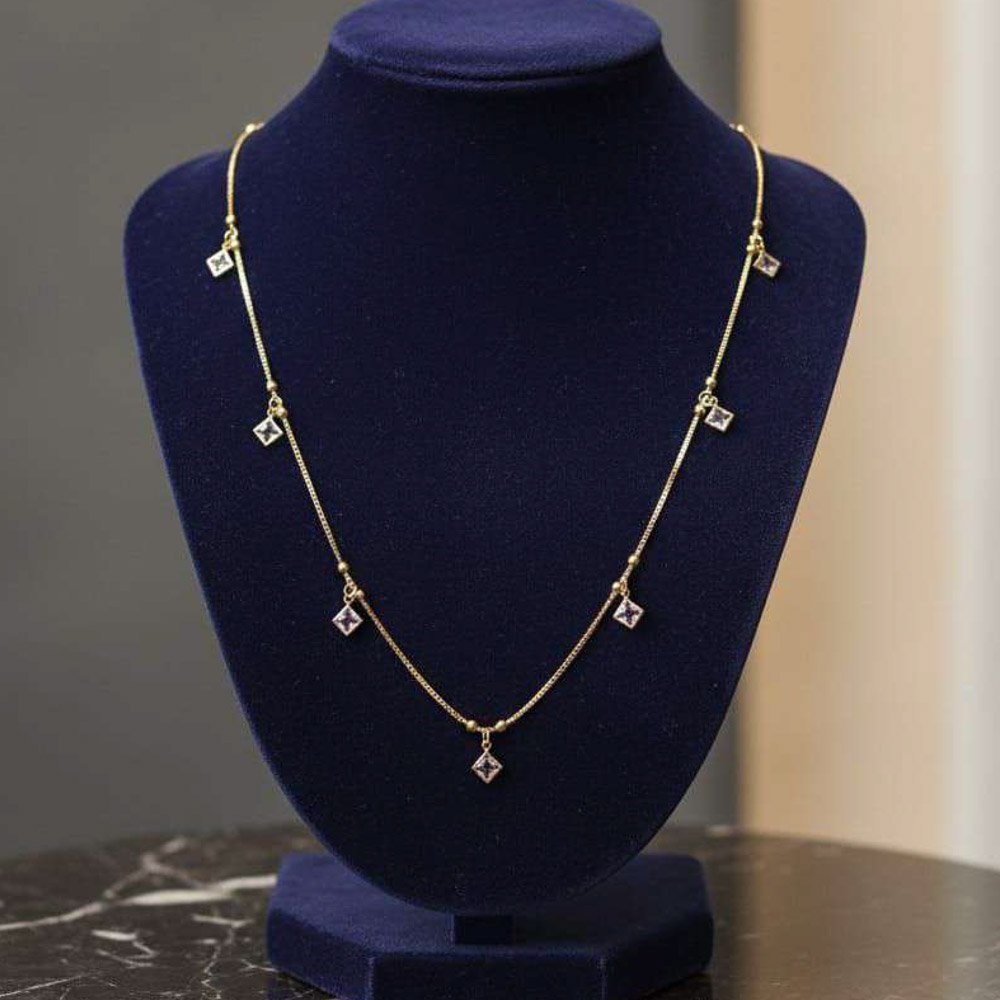 Gold Plated CZ Station Chain Necklace (Art No.156)