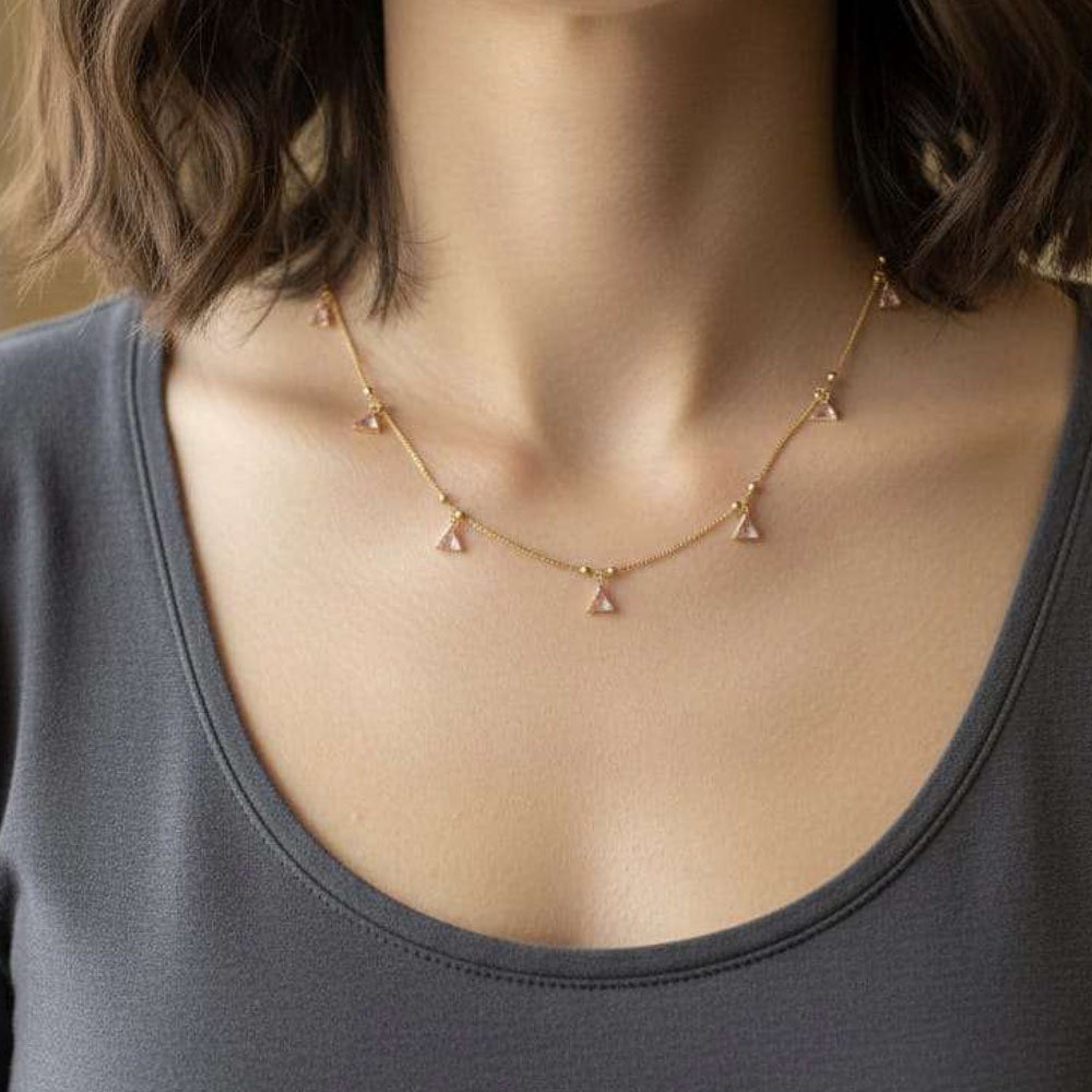 Gold Plated Triangle AD Charm Layered Necklace (Art No.154) - Image 3