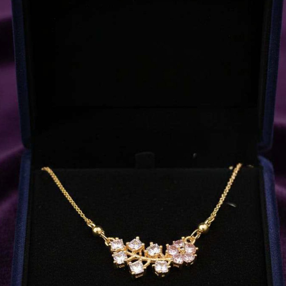 Gold Plated Pink Floral Crystal Pendant Necklace (Art No.193) - Image 3
