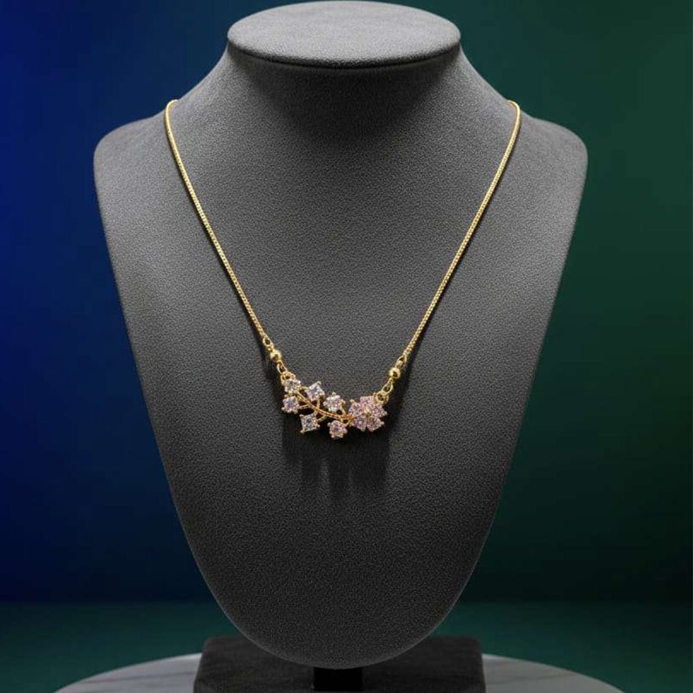 Gold Plated Pink Floral Crystal Pendant Necklace (Art No.193) - Image 4