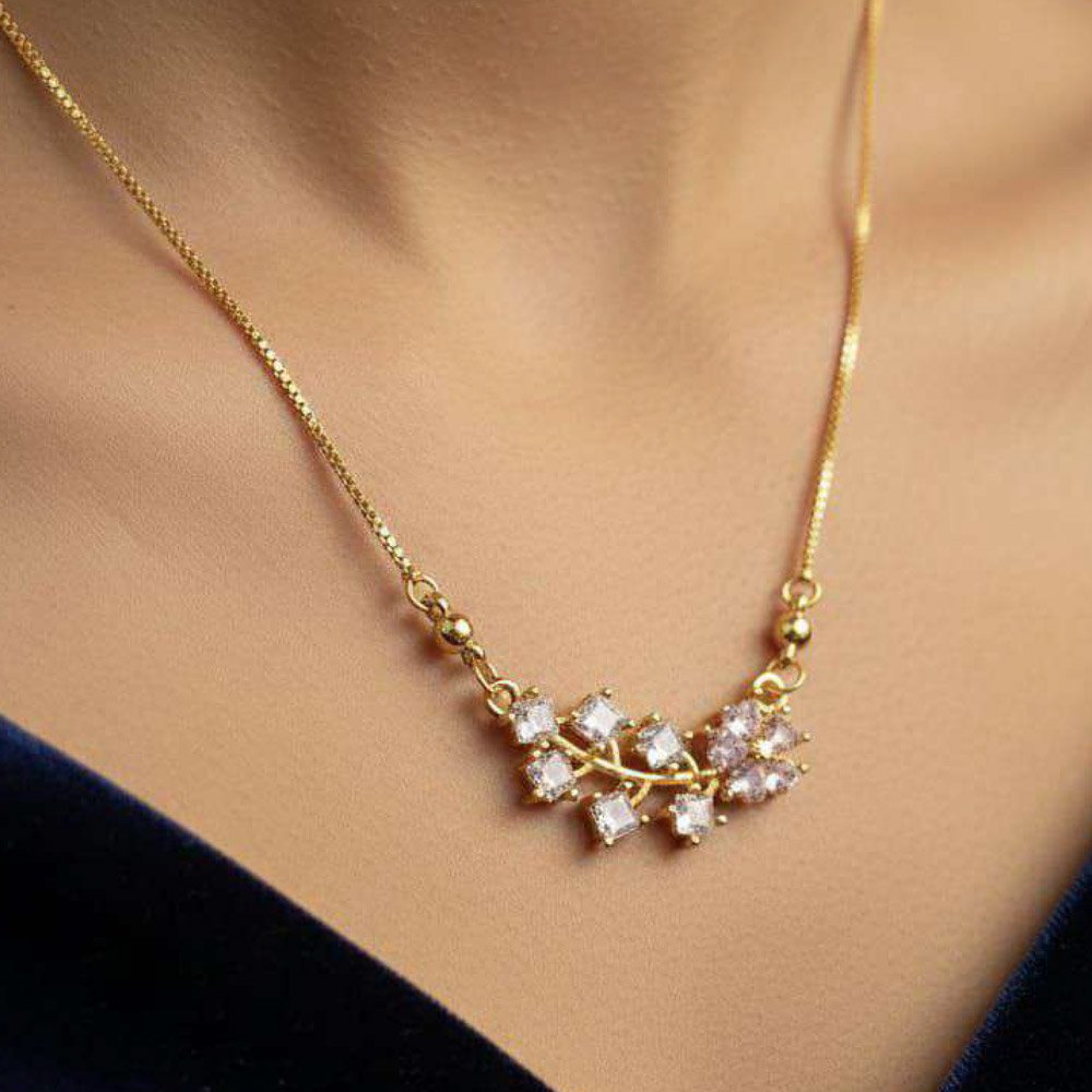 Gold Plated Pink Floral Crystal Pendant Necklace (Art No.193) - Image 2