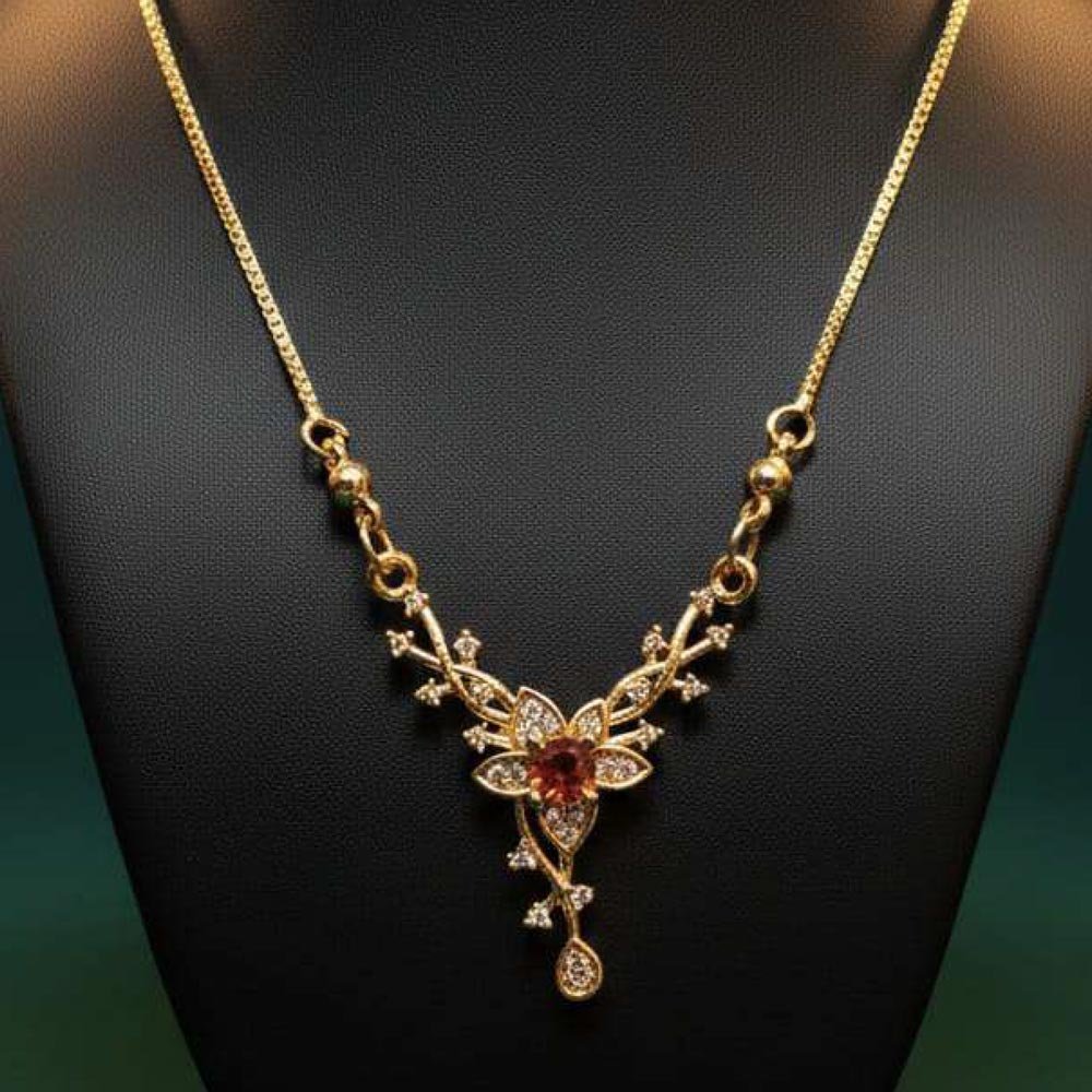 Gold Plated Ruby Floral Pendant Necklace (Art No.197) - Image 4