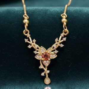 Gold Plated Ruby Floral Pendant Necklace (Art No.197)
