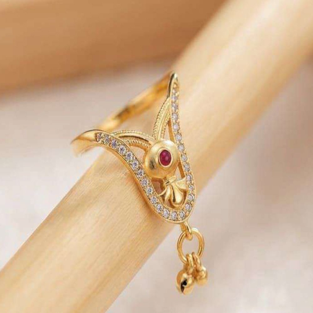 Gold Plated CZ Adjustable Floral Leaf Ring (Art No.184) - Image 2