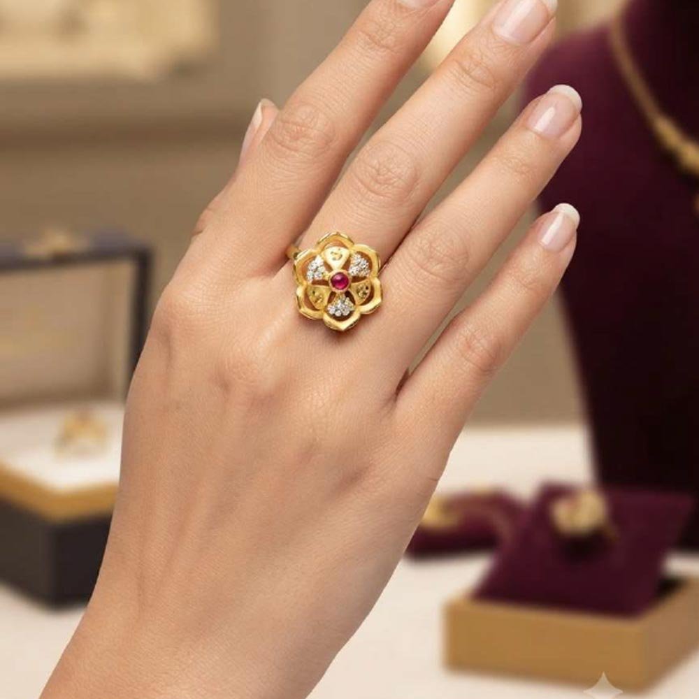 Royal Ruby Blossom Gold Plated Adjustable Ring (Art No.39) - Image 2