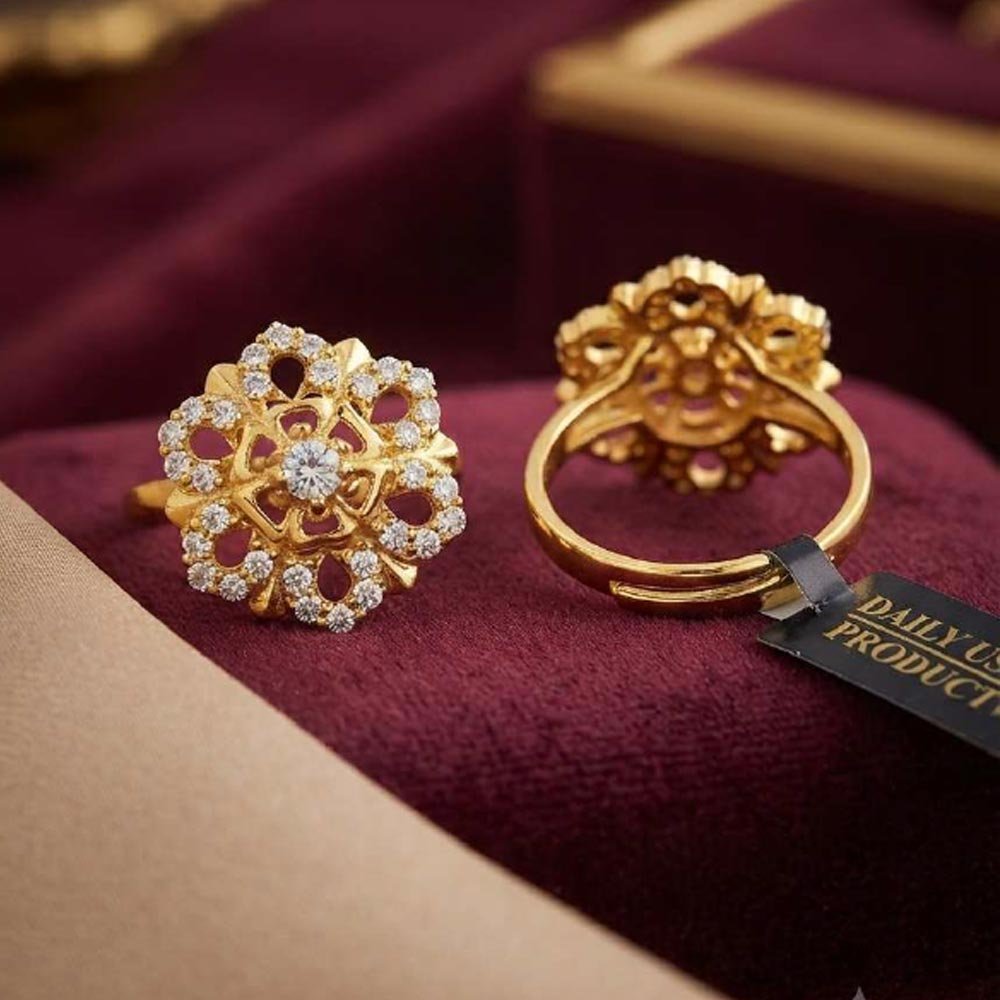 Traditional Gold Plated Floral CZ Adjustable Ring For Women Stylish(Art No.60)