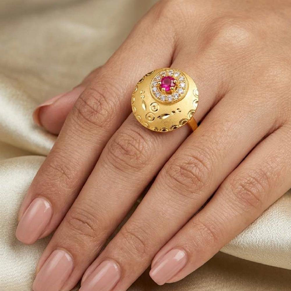 Beautiful Gold Plated Ruby CZ Adjustable Ring For Women Stylish (Art No.59) - Image 3