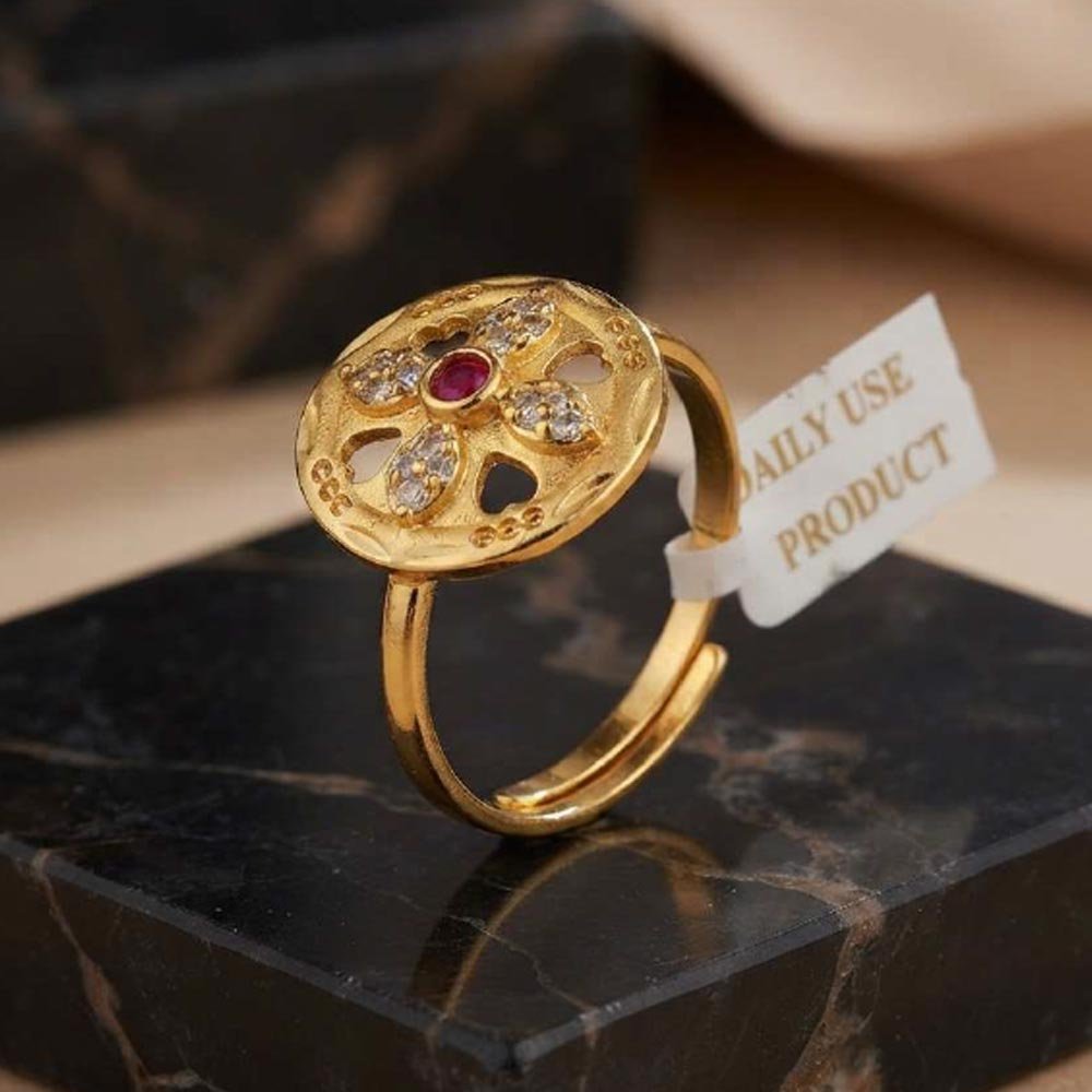 Gold Plated Ruby CZ Adjustable Floral Ring For Women(Art No.54)