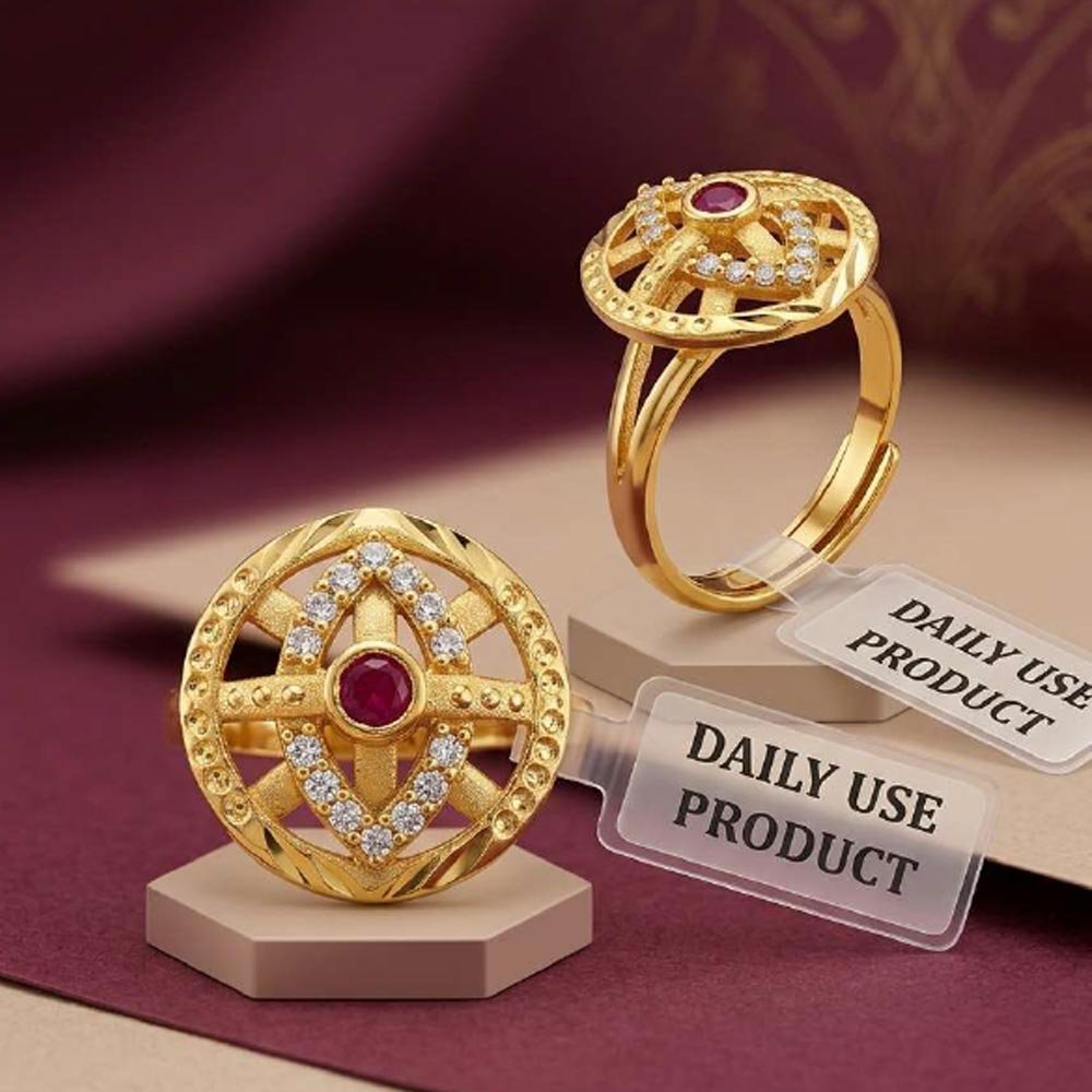 Traditional Gold Plated Ruby CZ Adjustable Floral Ring For Women (Art No.52) - Image 2