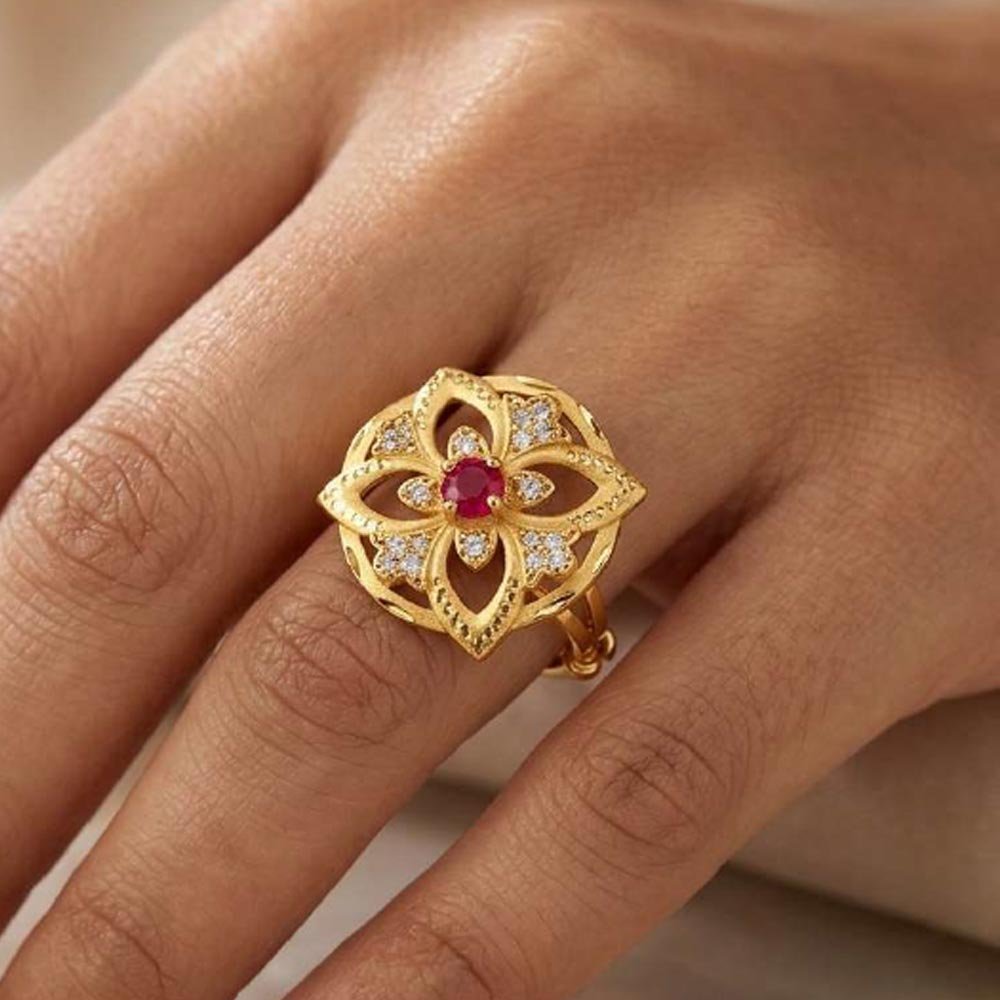 Traditional Gold Plated Floral AD Stone Ring ( Art No. 75 ) - Image 2